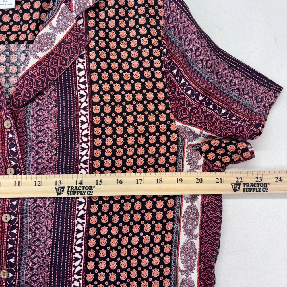 Rachel Zoe Women's Medium Linen Short Sleeve‎ Button Up Shirt Tribal New